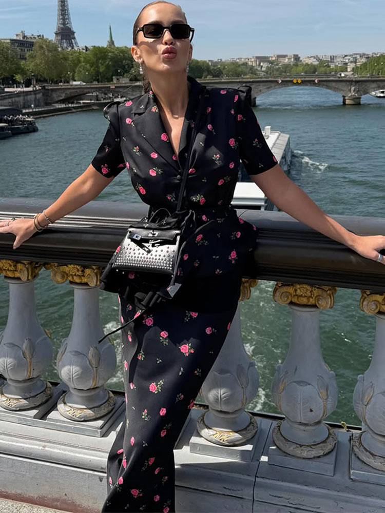 Men Fashion Rave - Floral Blazer Coat Skirt Sets Women