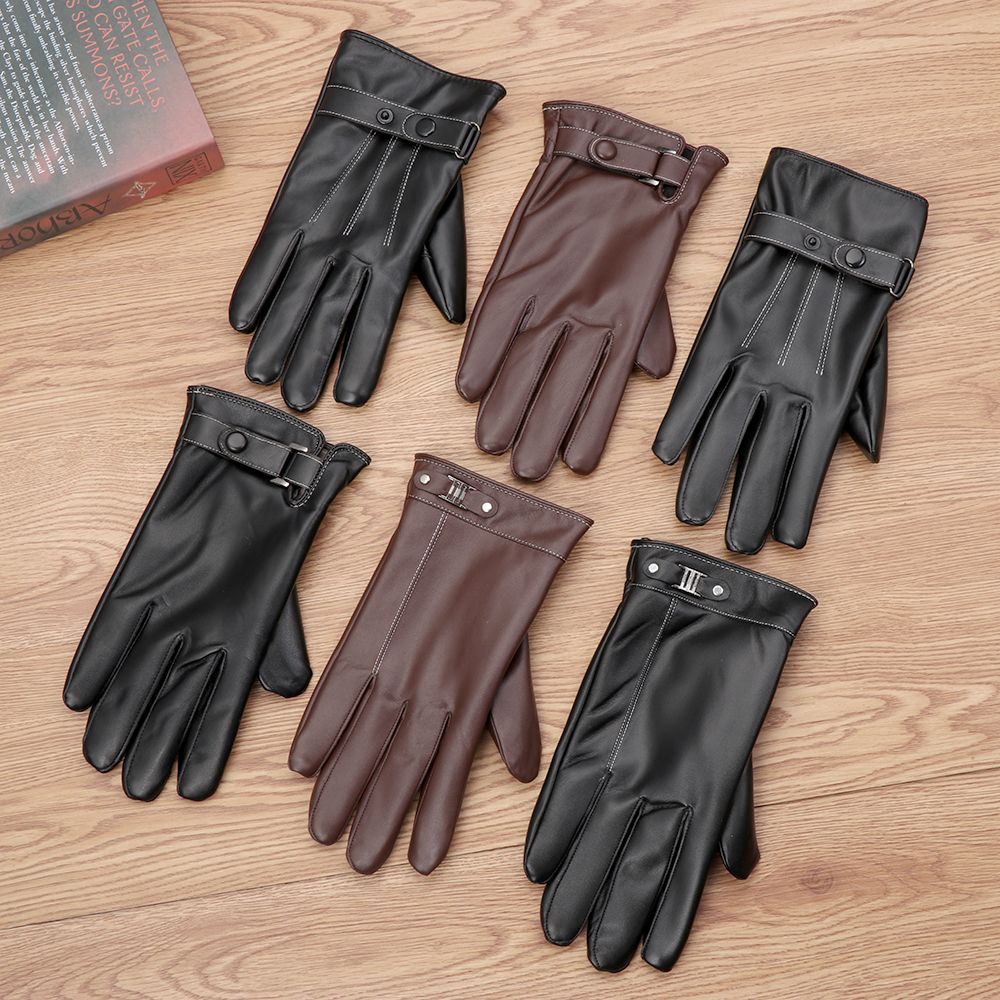 Driving Gloves Leather - Men's Fleece Thermal Leather Gloves Winter