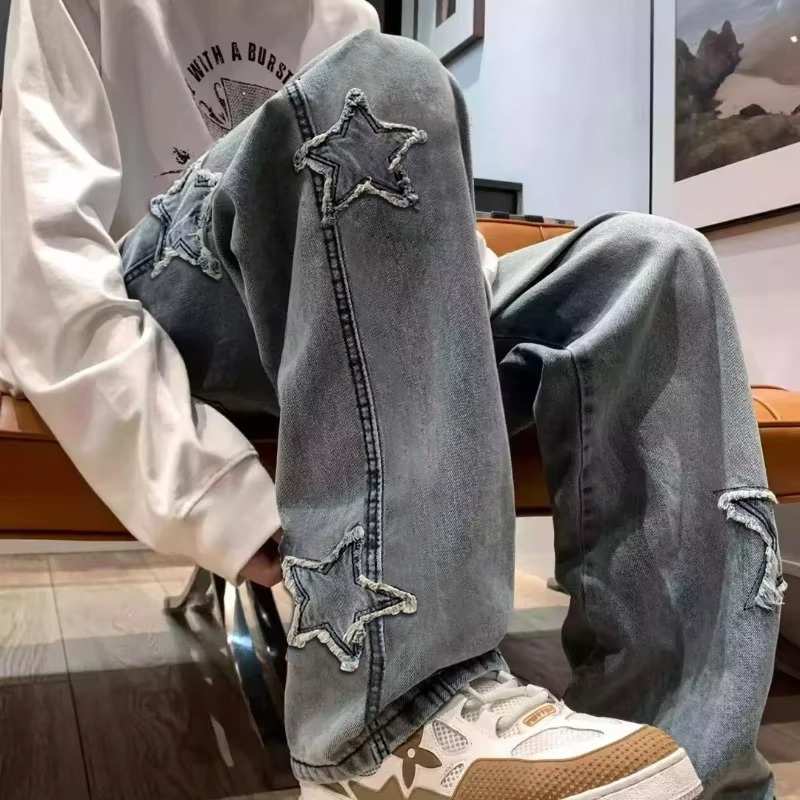 Men'S Fashion Nova Jeans - New Men's Star Embroidered Fashion Baggy