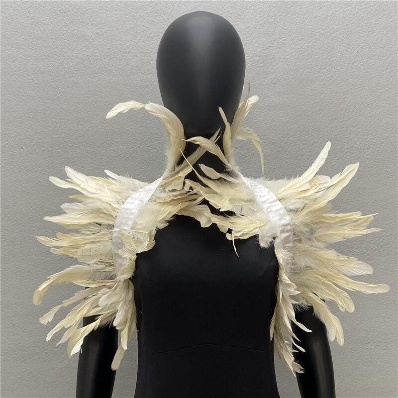 Men Fashion Rave - Gothic Women Shawl Natural Feather Black