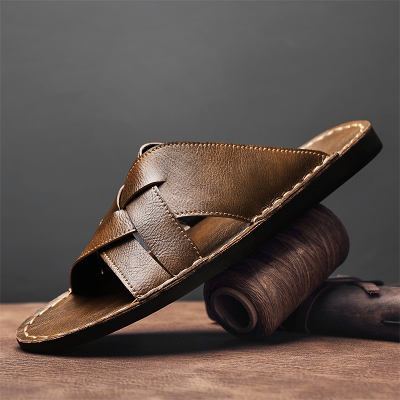 Mens Fashion Zapatos - Fashion Genuine Leather Men Slippers Summer
