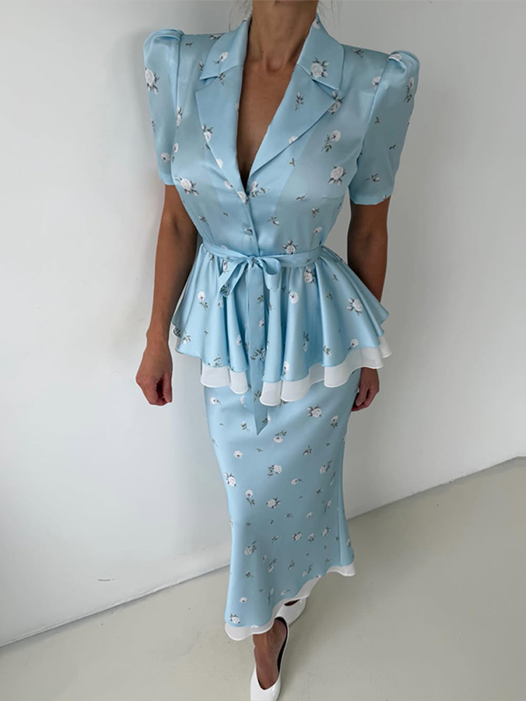 Floral Blazer Coat Skirt Sets  - Men Fashion Rave 评论和价格