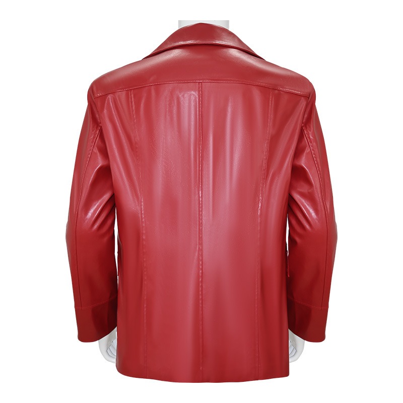 Men Red Leather Jacket Fight C - Men Fashion Rave 评论和价格