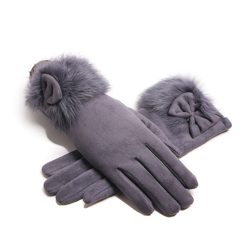 Winter Female Suede Leather Bo - Driving Gloves Leather 评论和价格