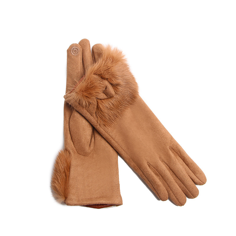 Winter Female Suede Leather Bo - Driving Gloves Leather 评论和价格